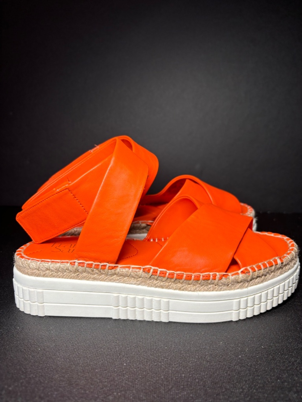 Franco Sarto Neon Orange Leather Platform Espadrille Sandals Size 6 - Picture 4 of 14